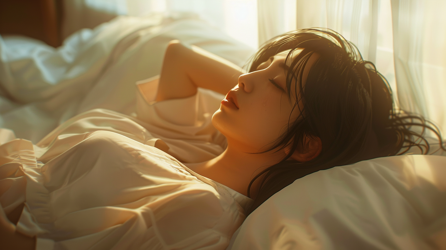 A Calm Japanese Woman Sleeping Peacefully in Bed