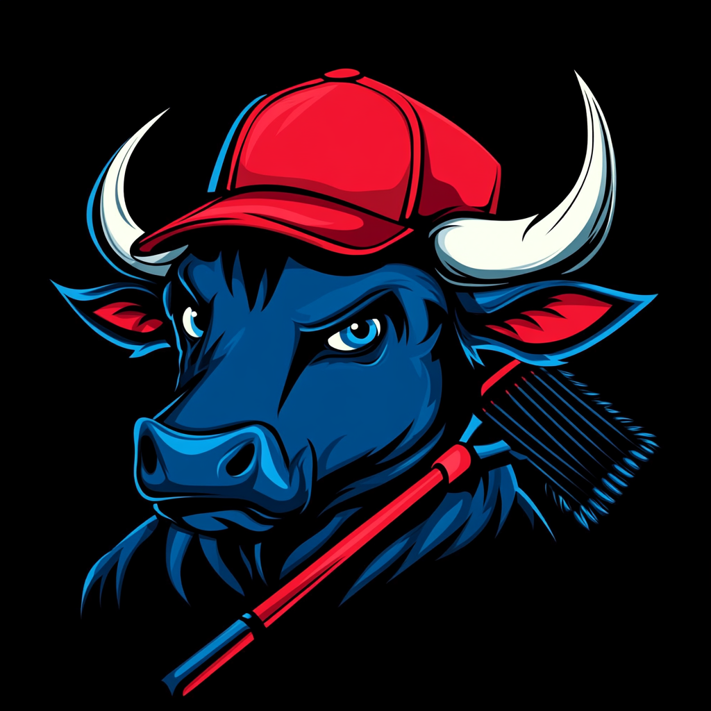 A Cartoon Bull with Blue Hat Logo