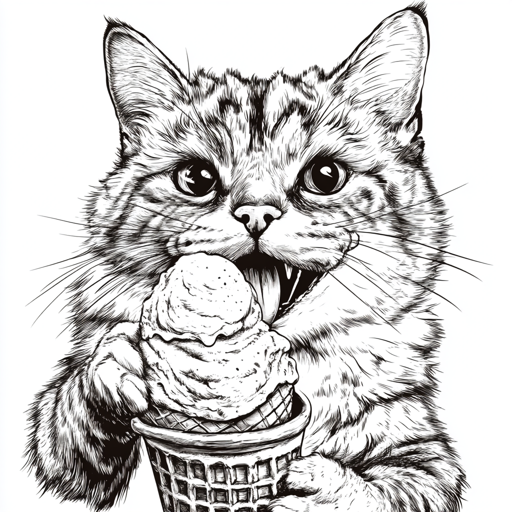 A Cartoon Cat Enjoying Ice Cream at Parlor