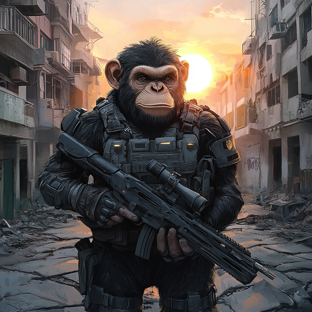 A Cartoon Chimp in Armored Valorant Style Battle