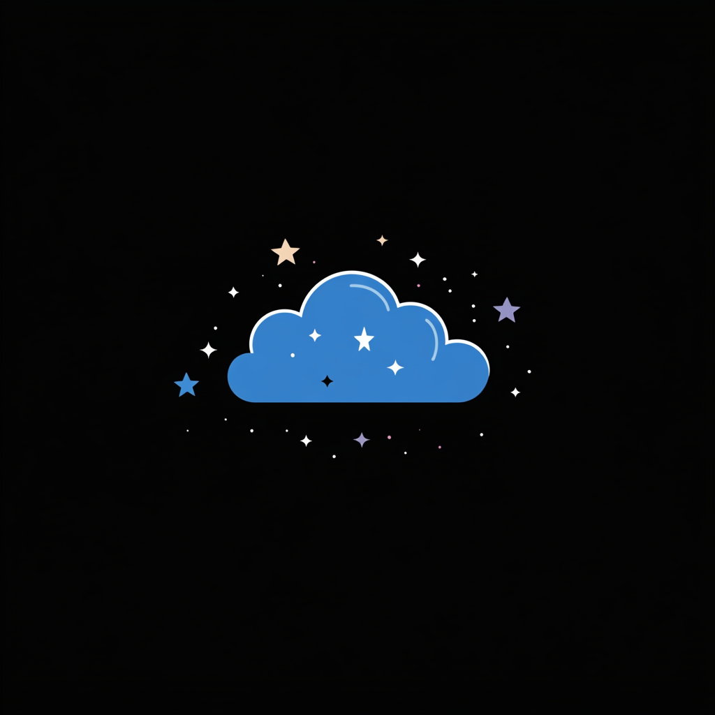 A Cartoon Logo of Blue Cloud with Stars