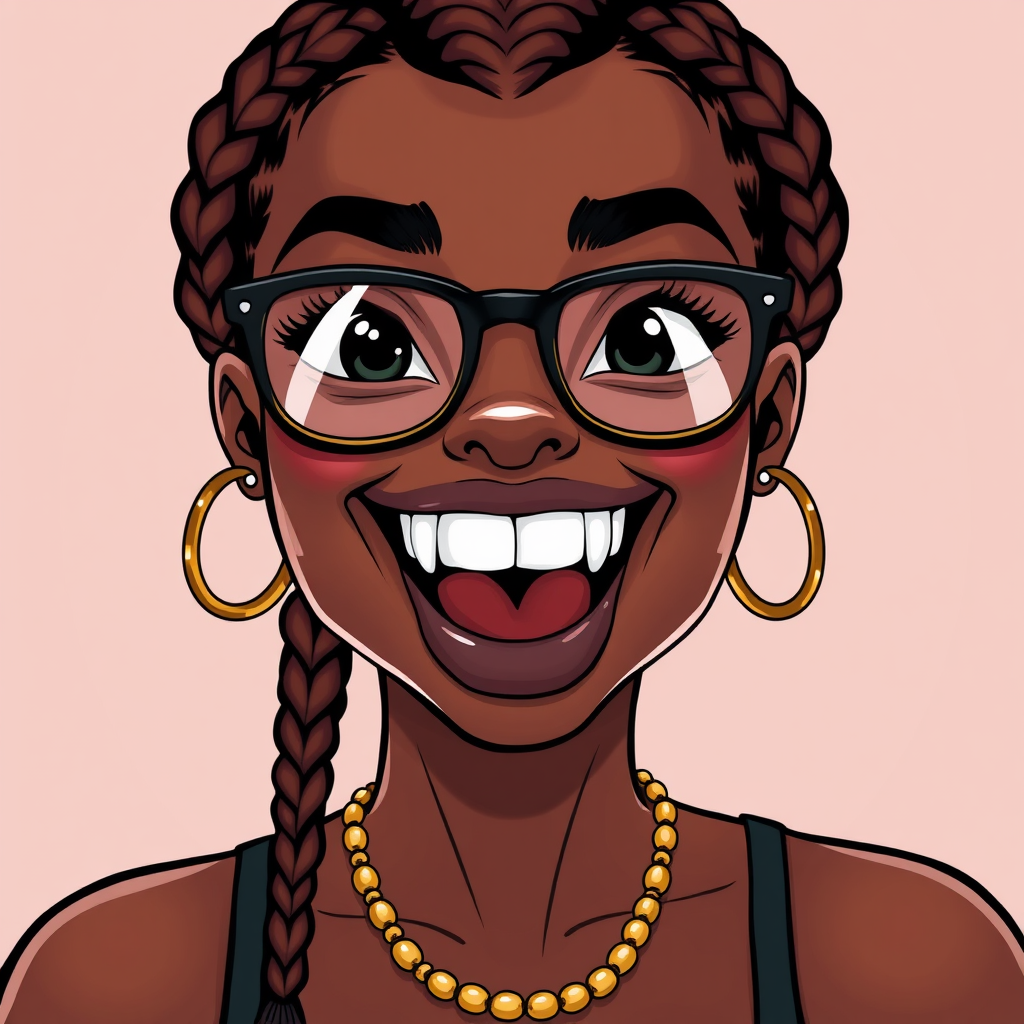 A Cartoon Woman Flaunting Gold Teeth Grill