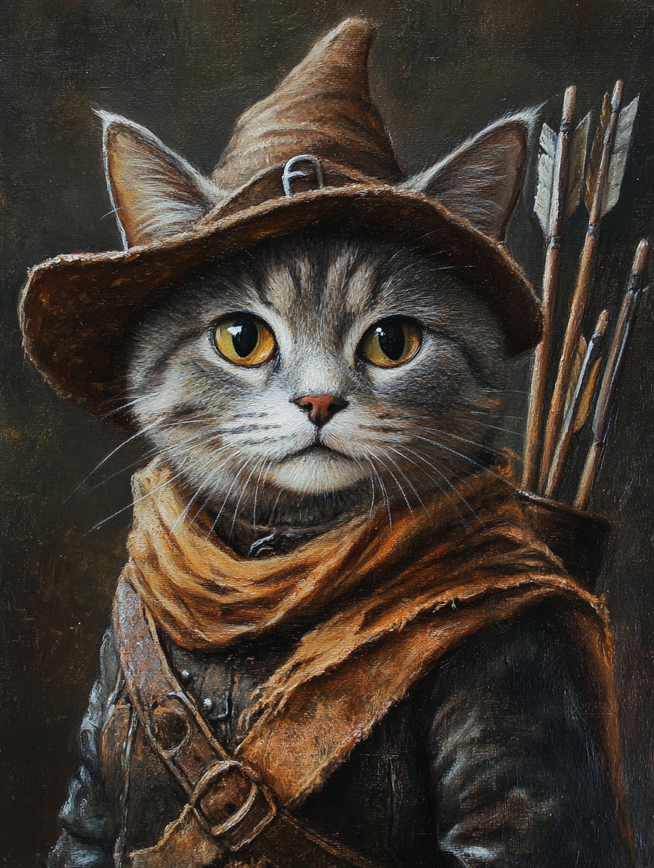 A Cat as Robin Hood in Oil Painting