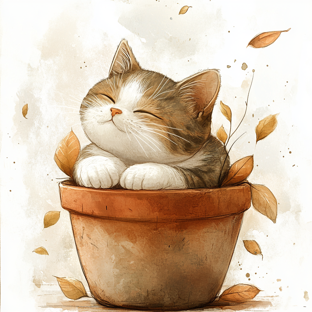 A Cat in a Flowerpot Enjoying Nature.