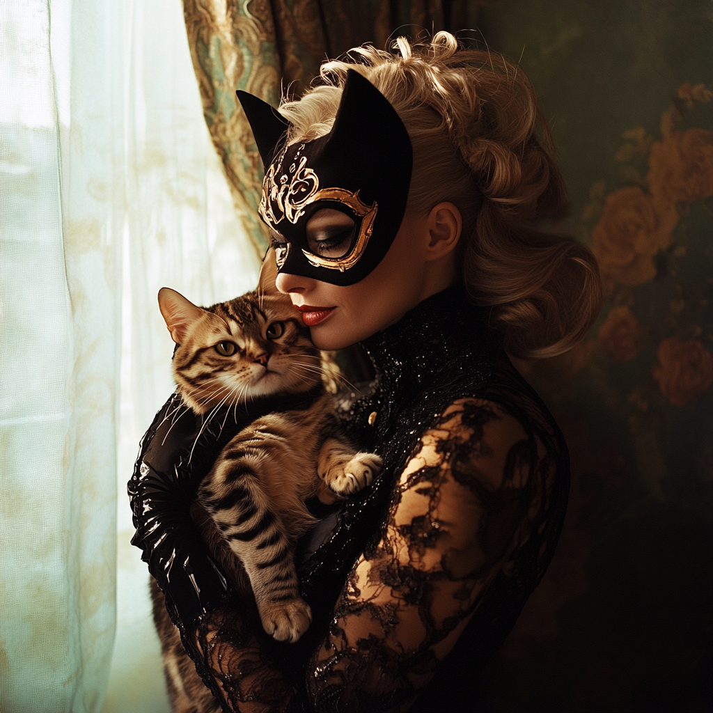 A Catwoman and her Bengal cat - Photo Shoot