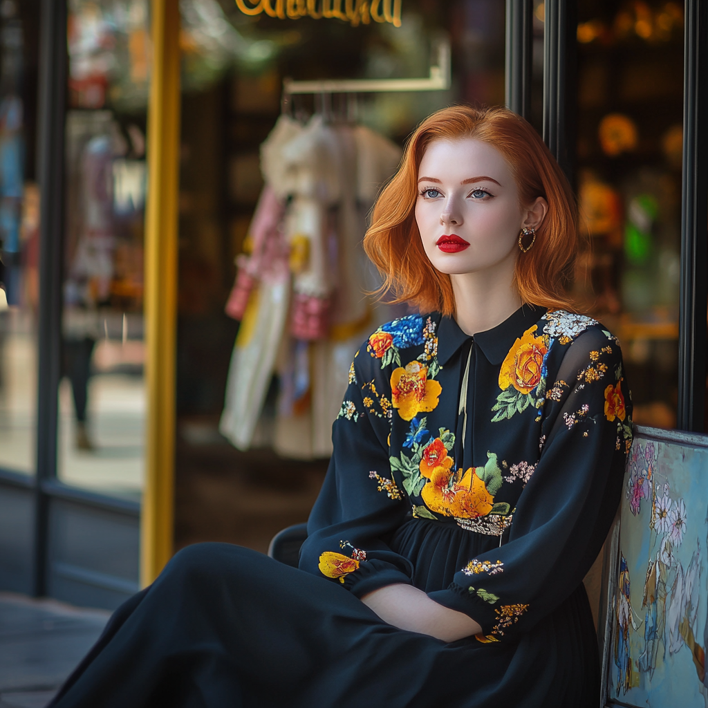 A Caucasian young woman in vintage Disney outfit.