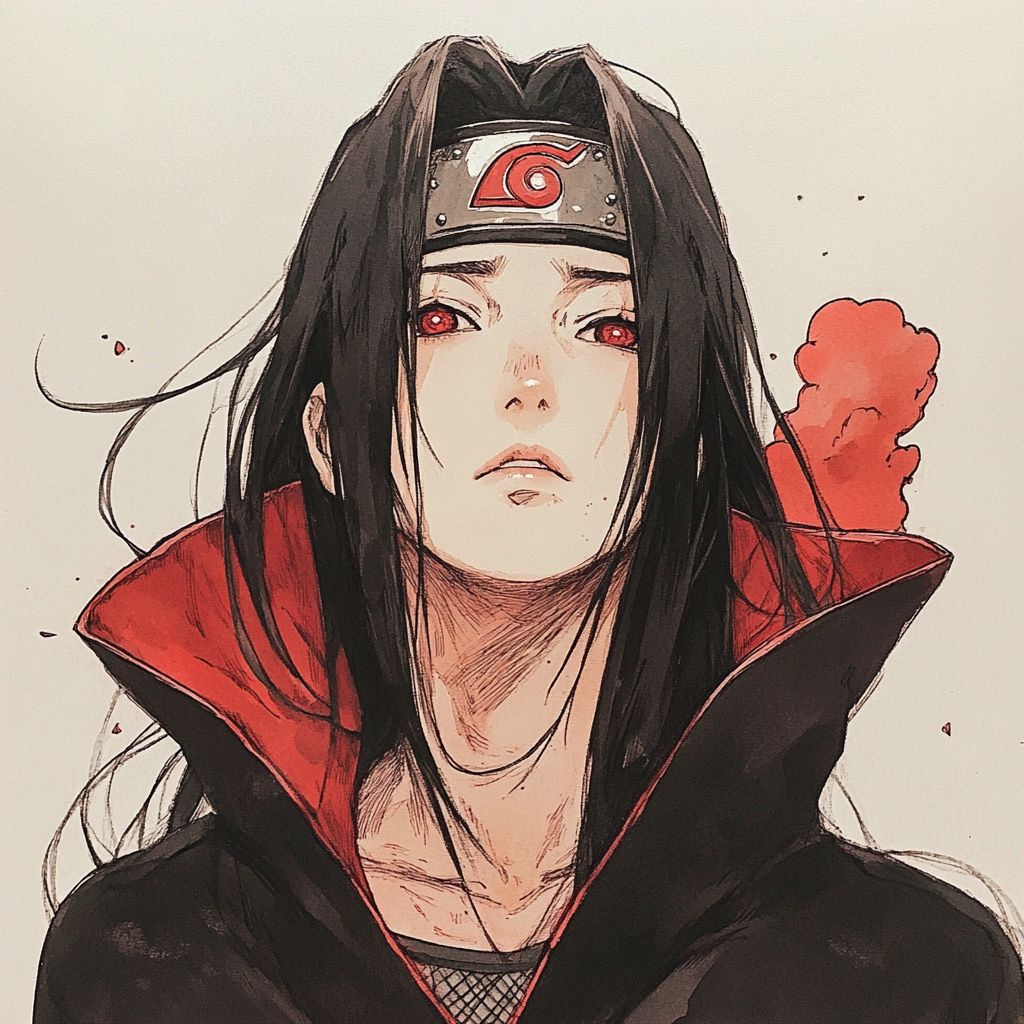 A Character with Black Hair and Red Eyes