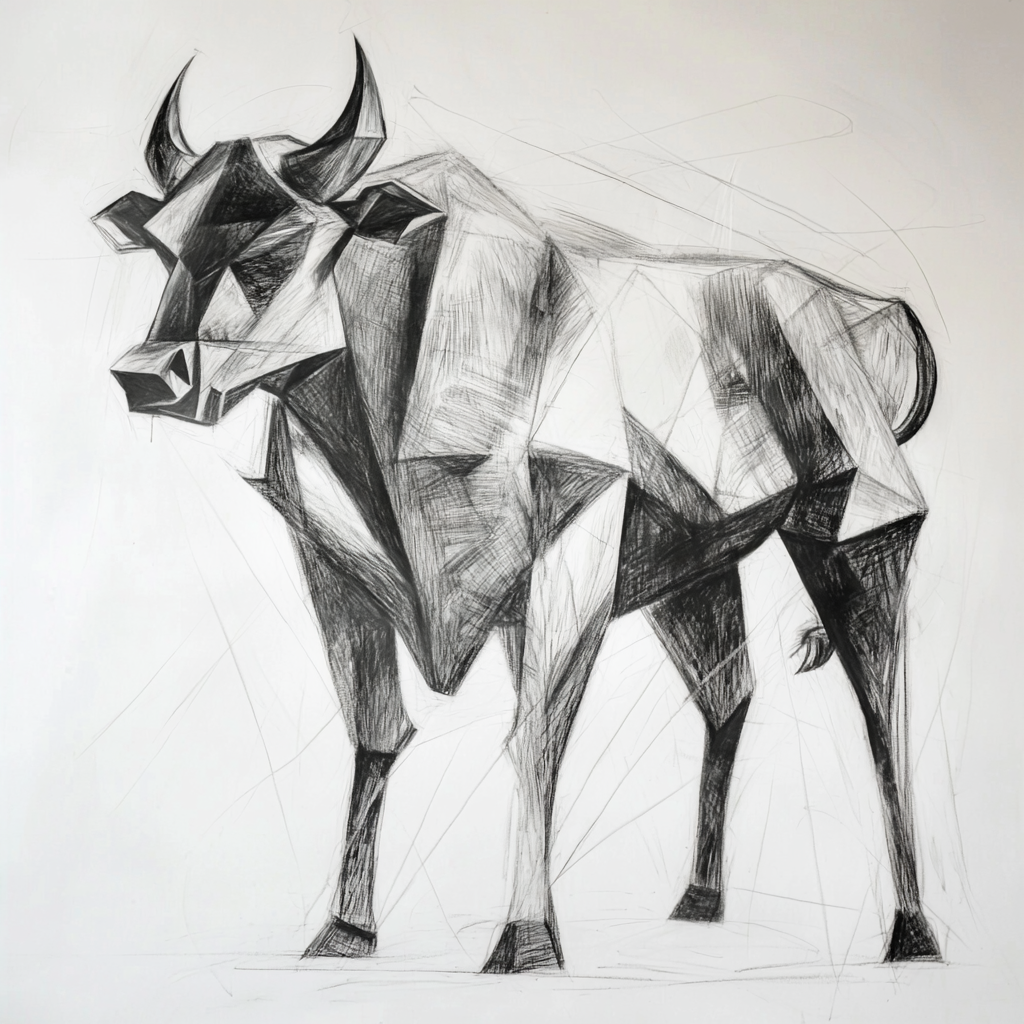 A Charcoal Sketch of a Minimalist Bull Drawing