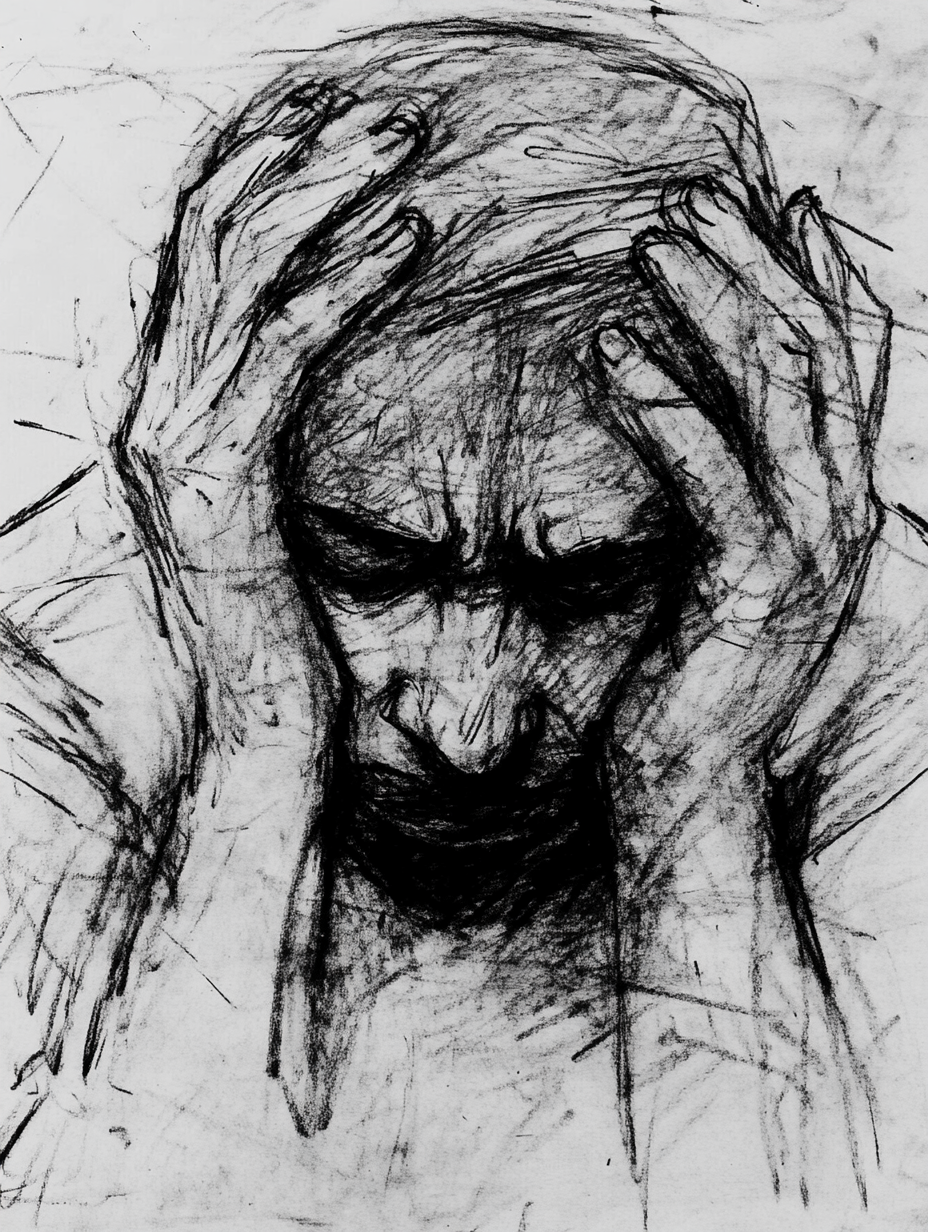 A Charcoal Sketch of a Person in Despair