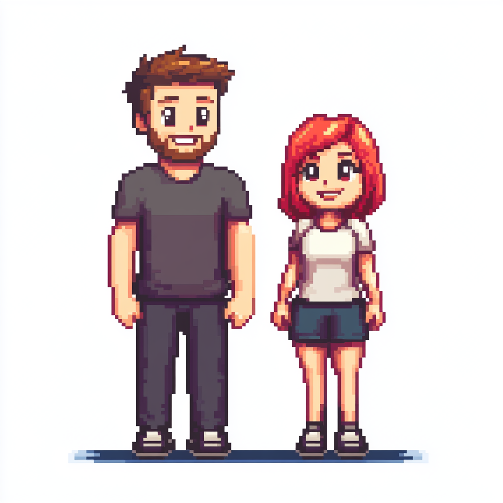 A Cheerful Pixel Art Scene of Parents