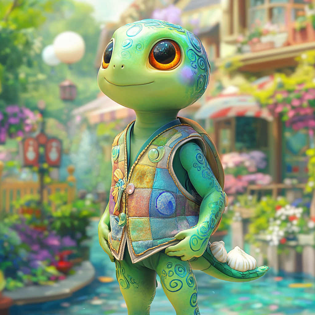 A Cheerful Turtle Boy in Floating Gardens