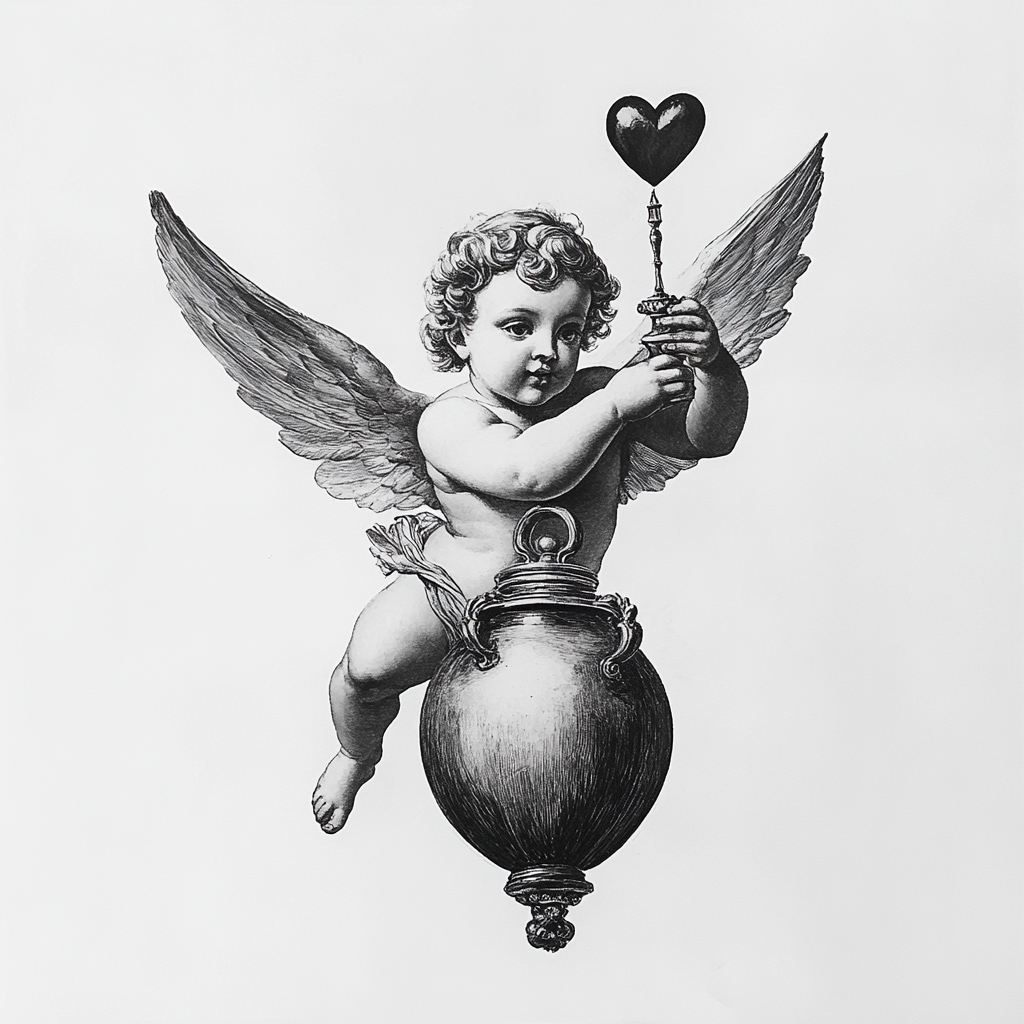 A Cherub Angel Flying with Love Potion