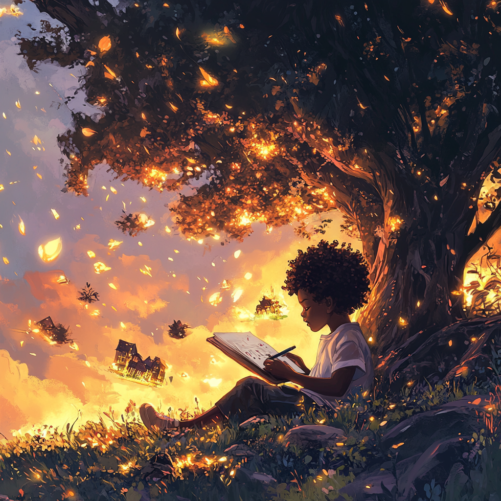 A Child's Magical Writing Adventure Underneath a Tree