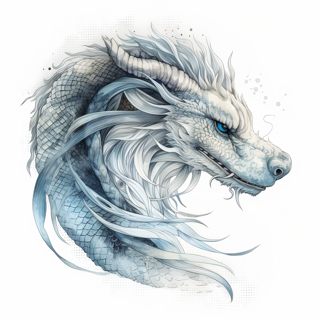 A Chinese dragon with flowing hair and scales