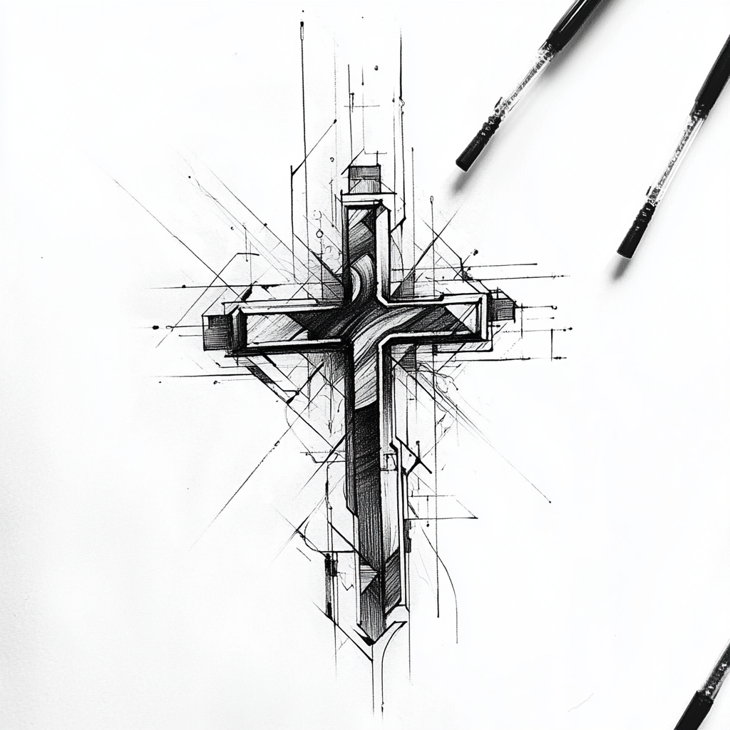 A Christian cross tattoo sketch for upper arm