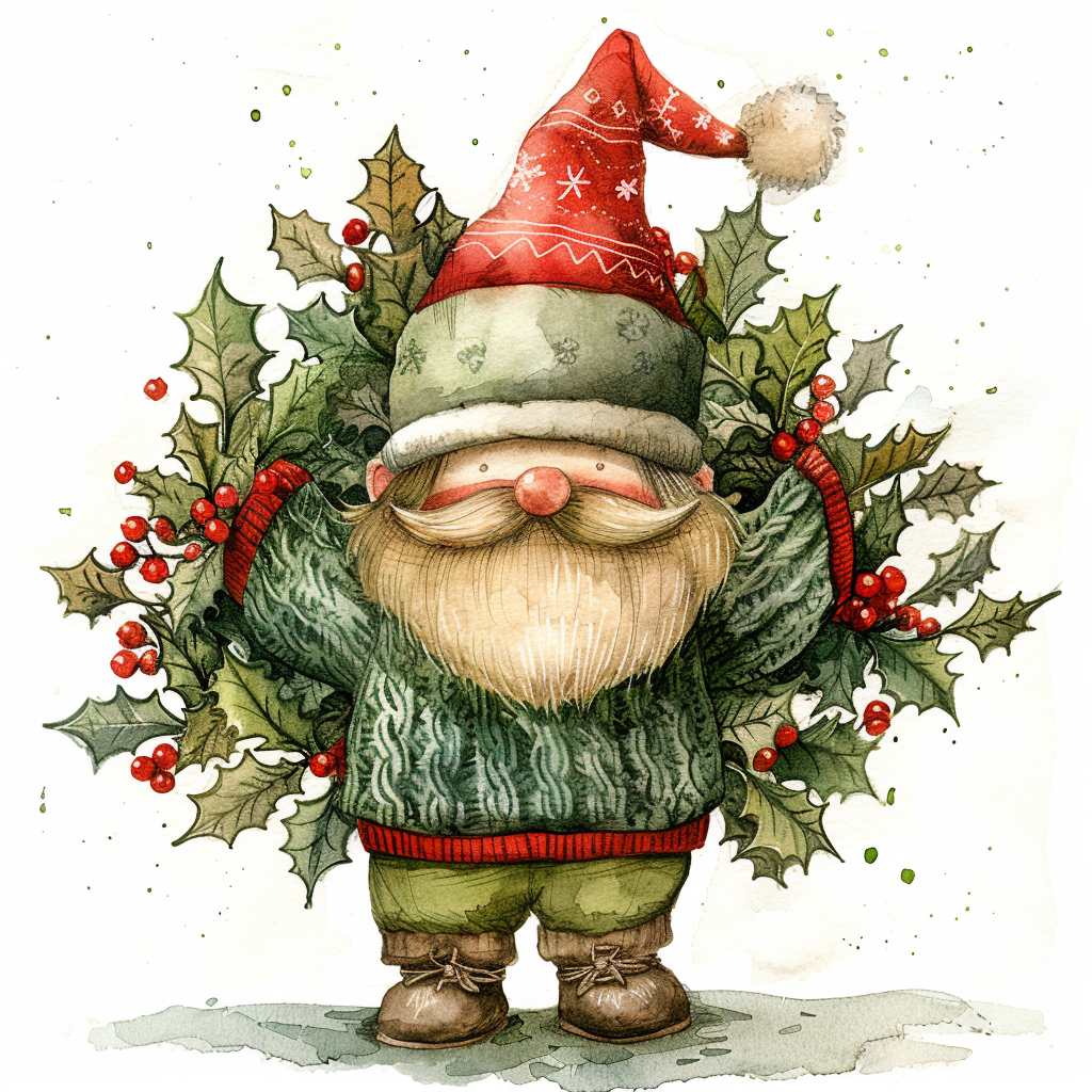 A Christmas Gnome in Green Sweater and Santa Hat