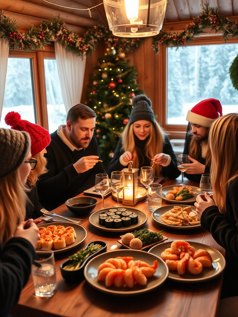 A Christmas party at a Norwegian cabin.