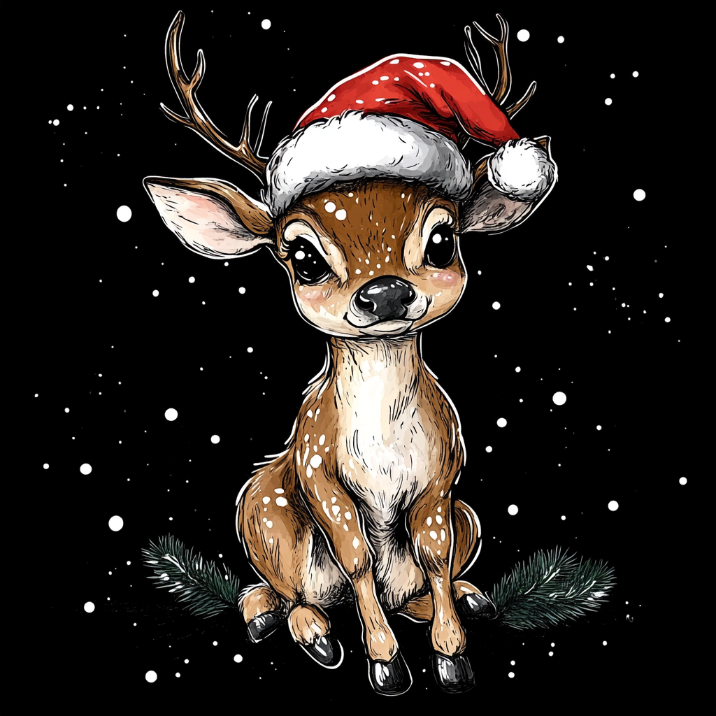 A Christmas reindeer with a Santa hat