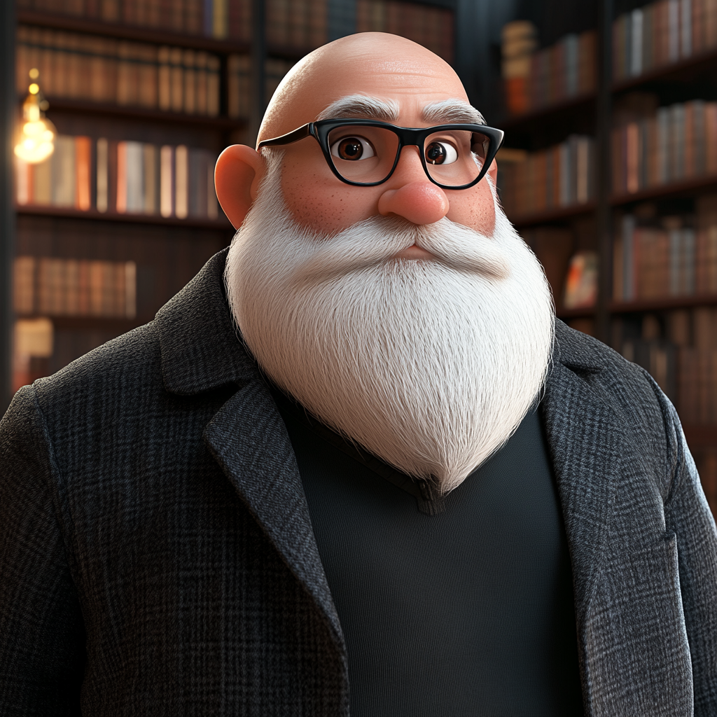 A Chubby Bald Man with a White Beard