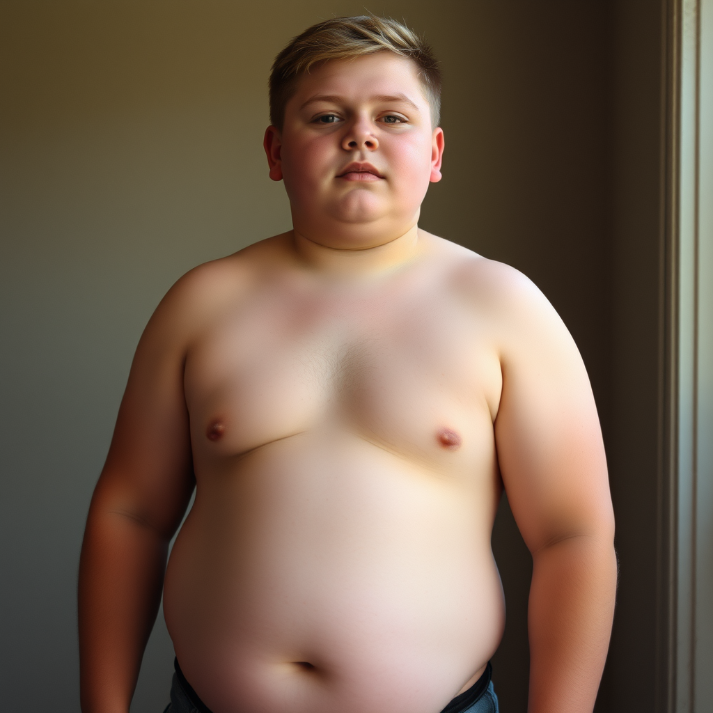 A Chubby Teen Boy Without Shirt