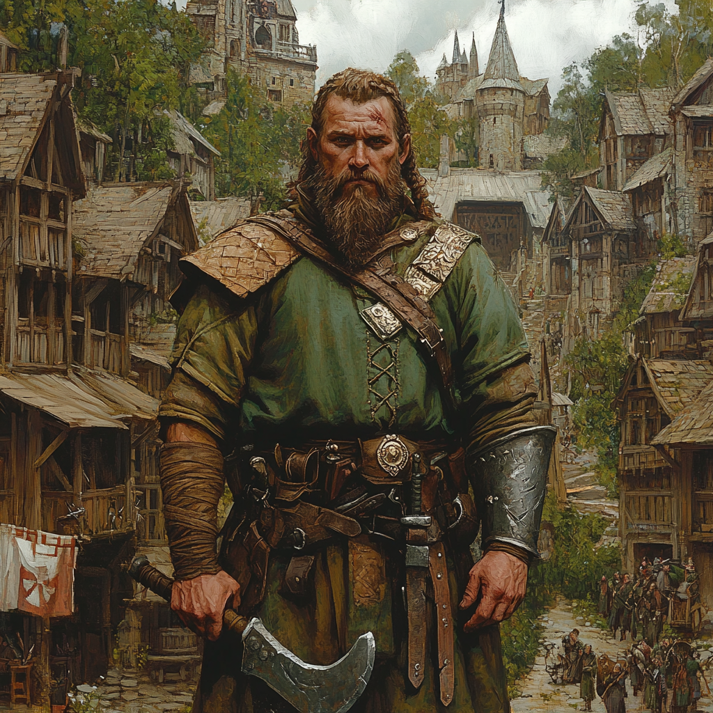 A City Guard in Padded Armor and Axe