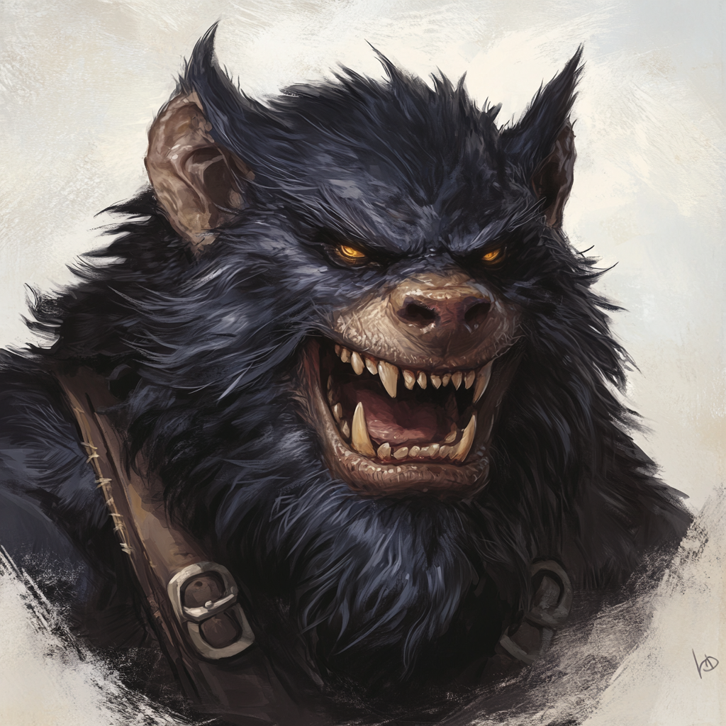 A Clever, Powerful Bugbear Leader Smiling Menacingly