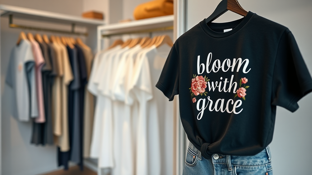 A Clothing Store With a 'Bloom With Grace' T-Shirt