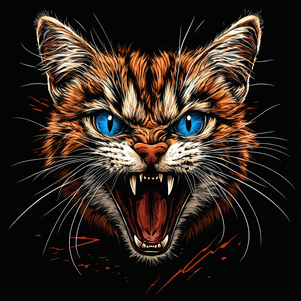 A Colorful Aggressive Cats Portrait on T-shirt