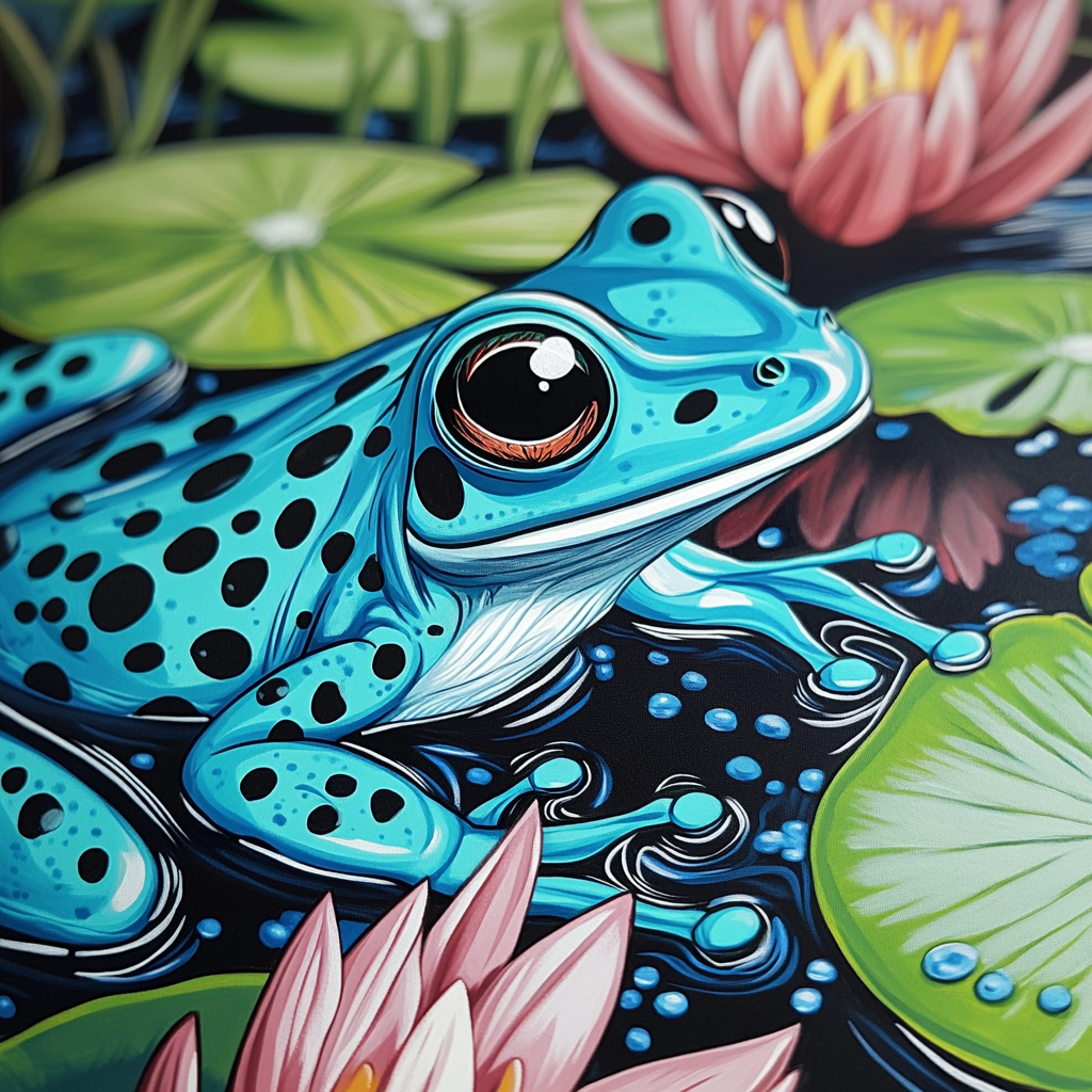 A Colorful Cartoon Frog by a Pond