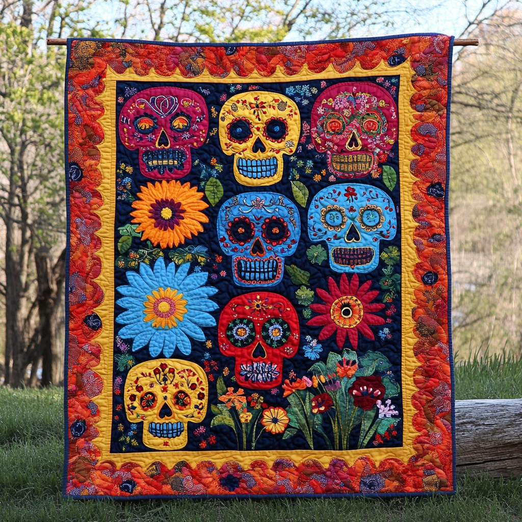 A Colorful Dia de los Muertos Folk Art Quilt