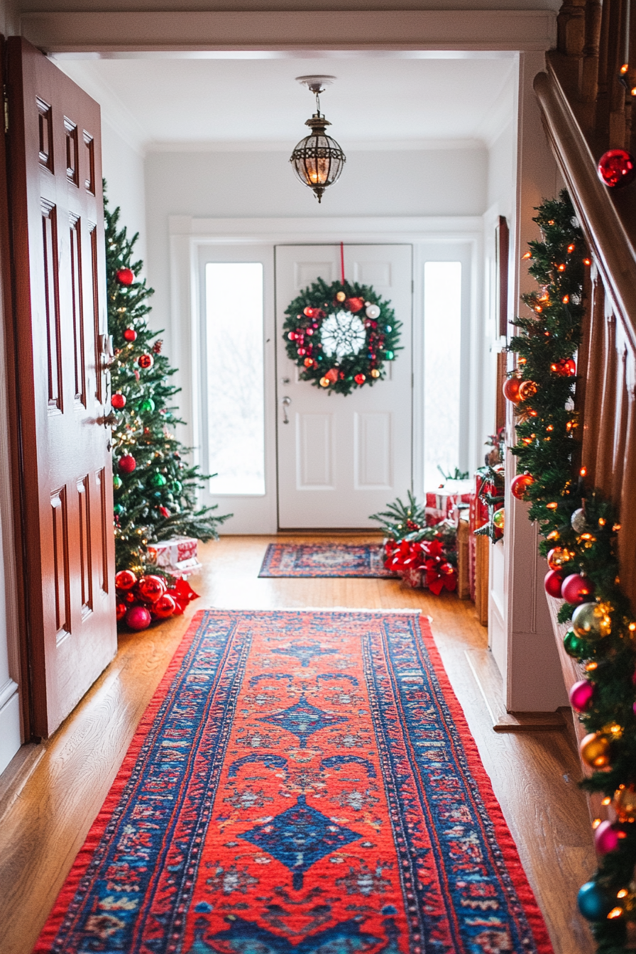 A Colorful Festive Christmas Apartment Entryway