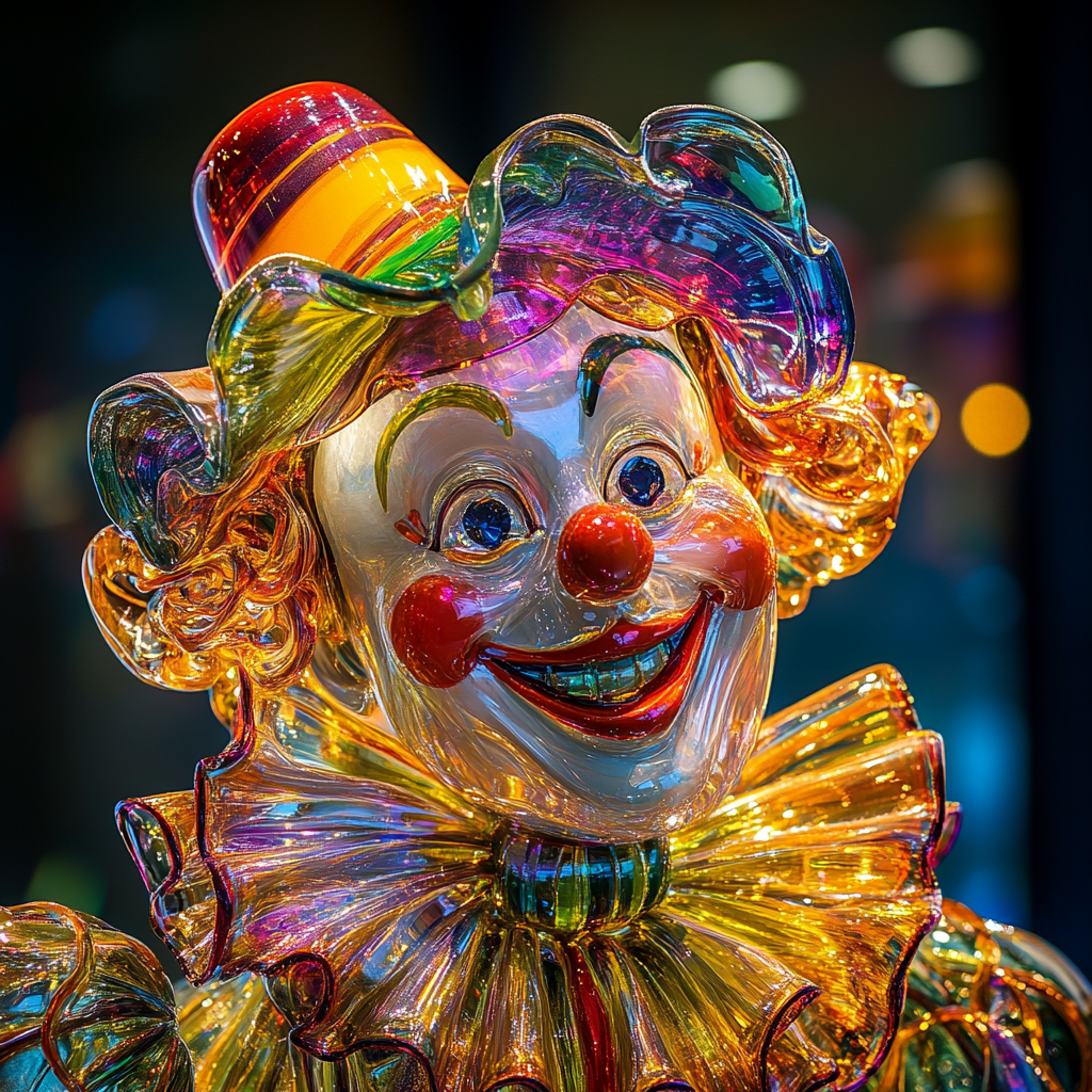 A Colorful Glass Clown Statue in Daylight Spotlight