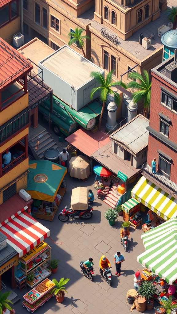 A Colorful Old Market in Mumbai City, Isometric View.