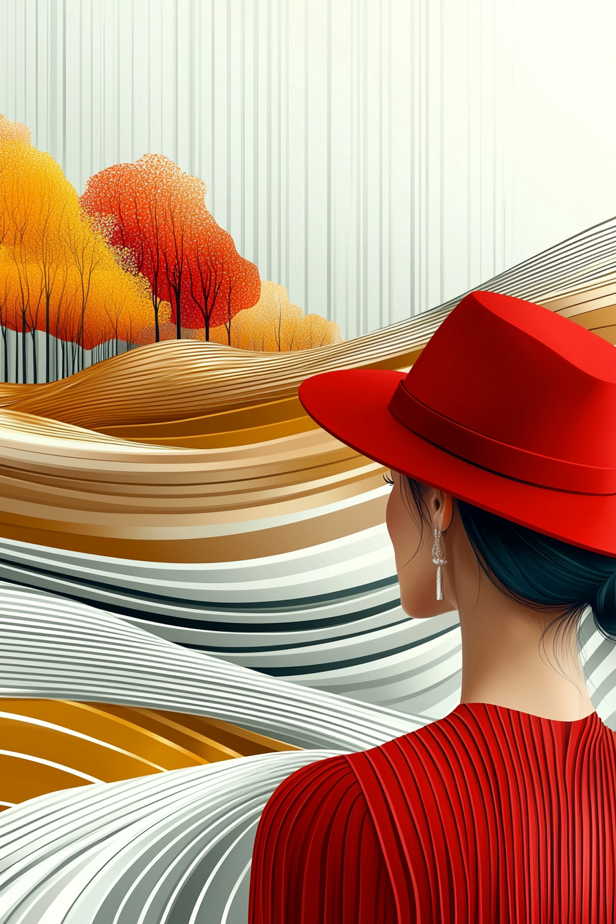 A Colorful Op Art Woman in Red 