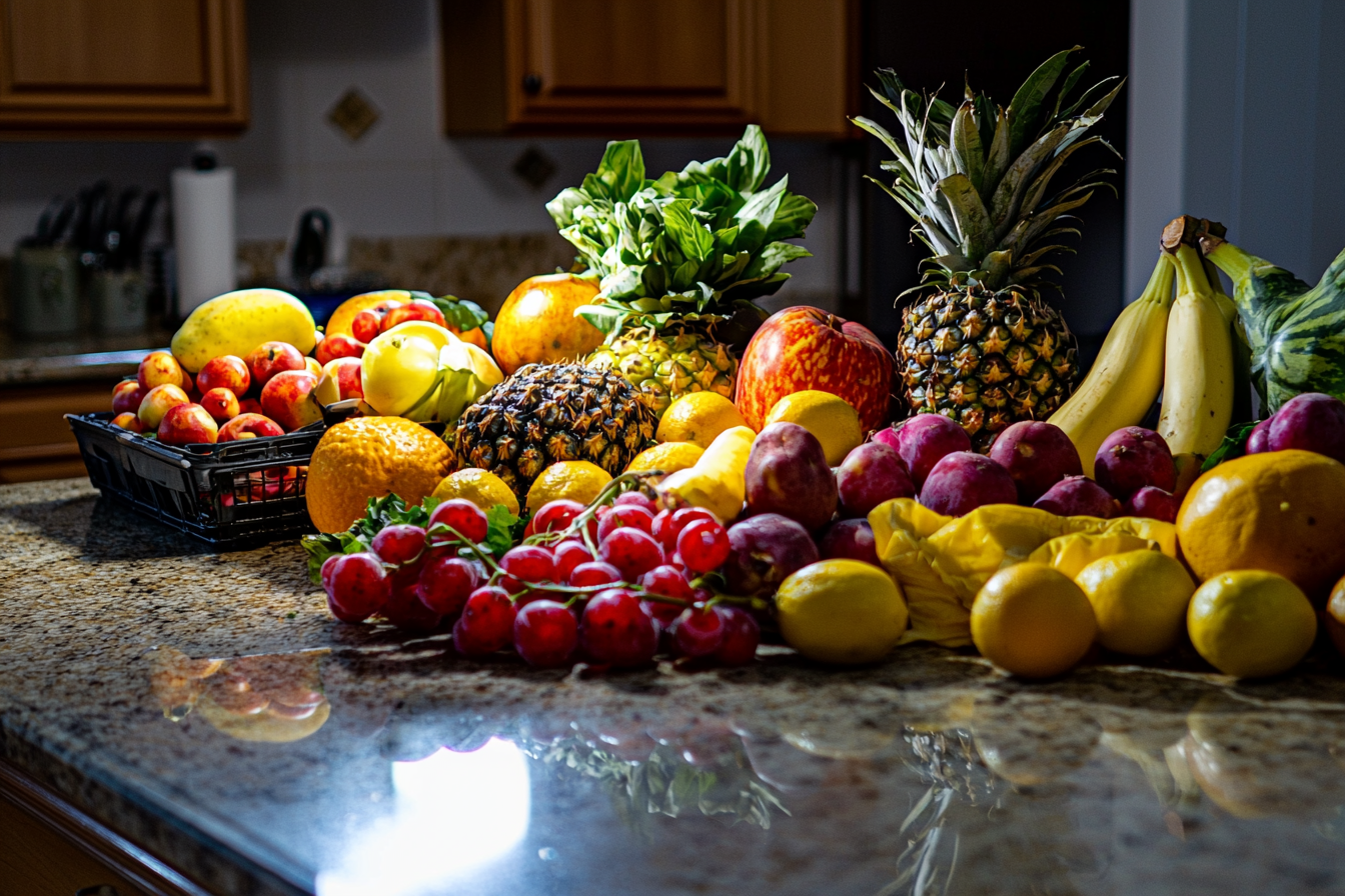 A Colorful Variety of Fresh Produce on Counter