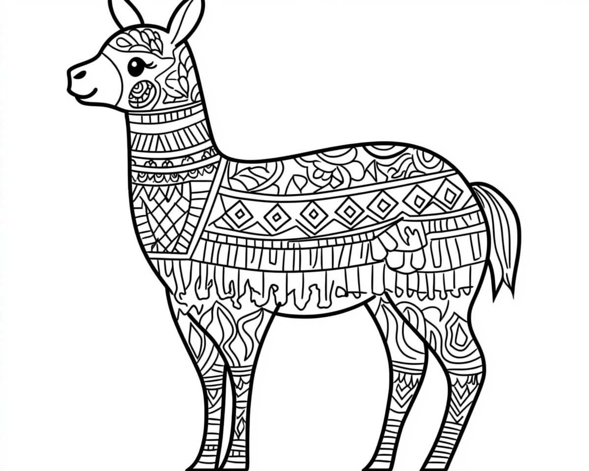 A Coloring Page of a Cute Mexican Llama