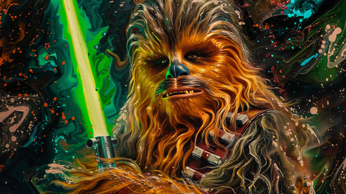 A Confident Wookie Jedi with Green Lightsaber Portrait.