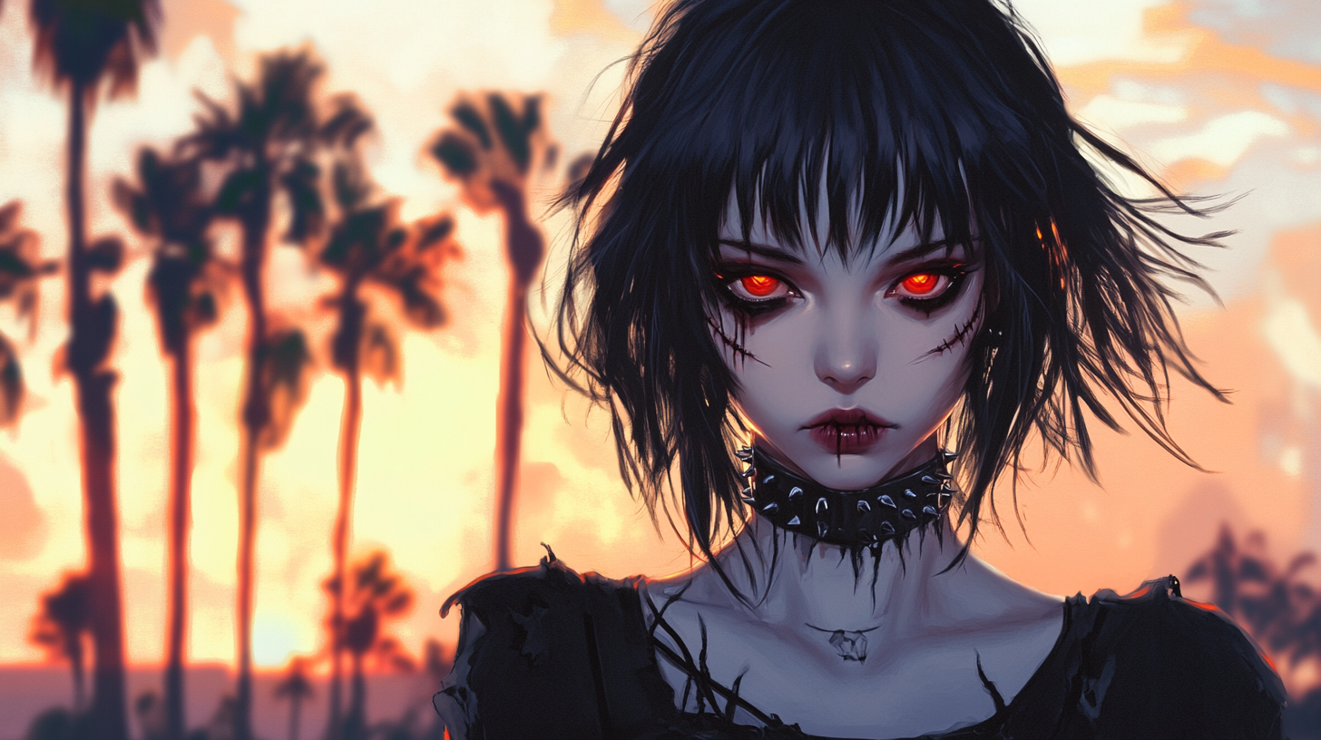 A Cool Undead Girl with Red Eyes.