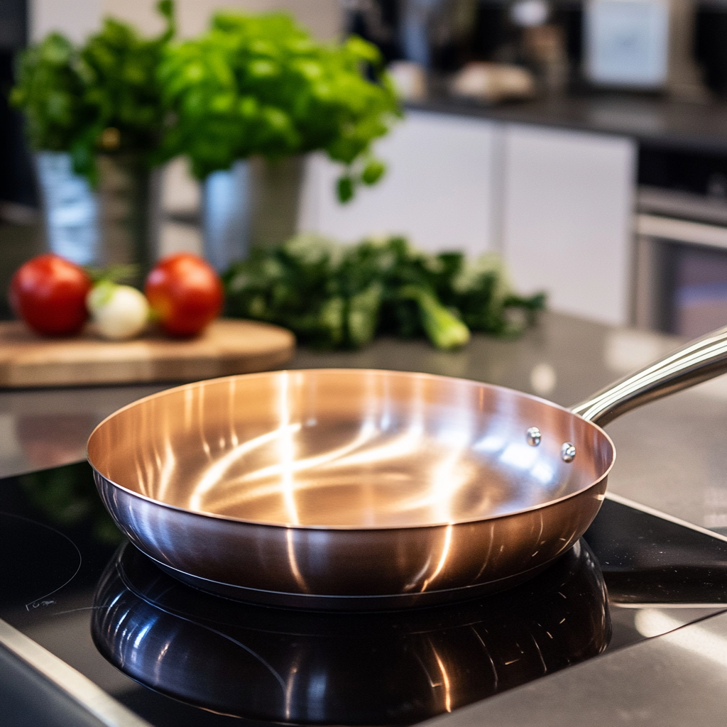 A Copper Pan with stainless steel handle