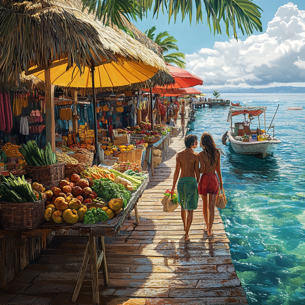 A Couple explores an Ocean Market on Saturday.