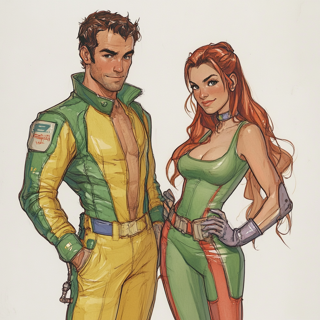 A Couple in Racing Jumpsuits Posed Together Lovely.