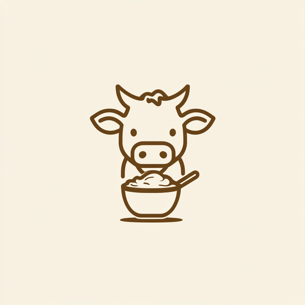 A Cow Eating Yogurt Logo Design in Brown