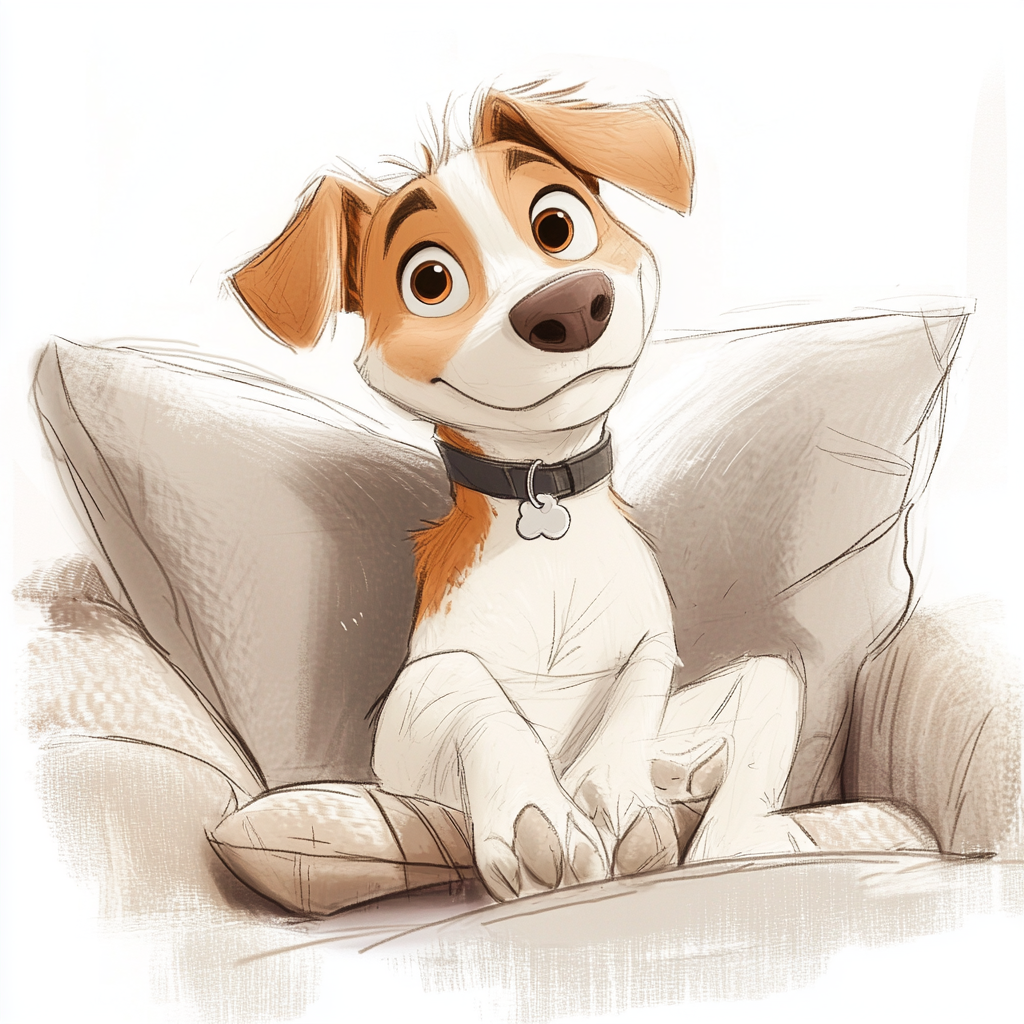 A Cozy, Attentive Pixar-Styled Dog on Couch