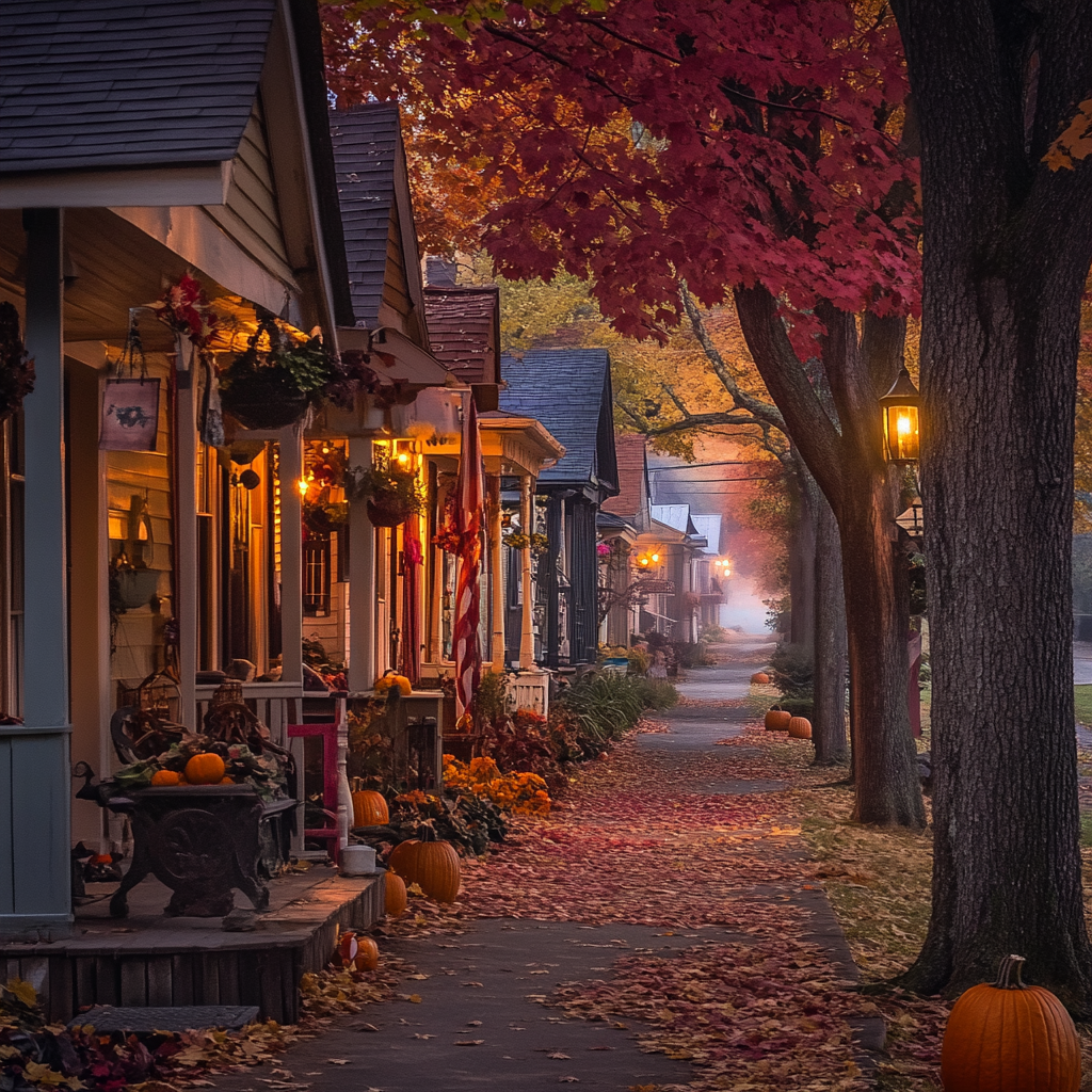 A Cozy Autumn Evening on Small-town Street