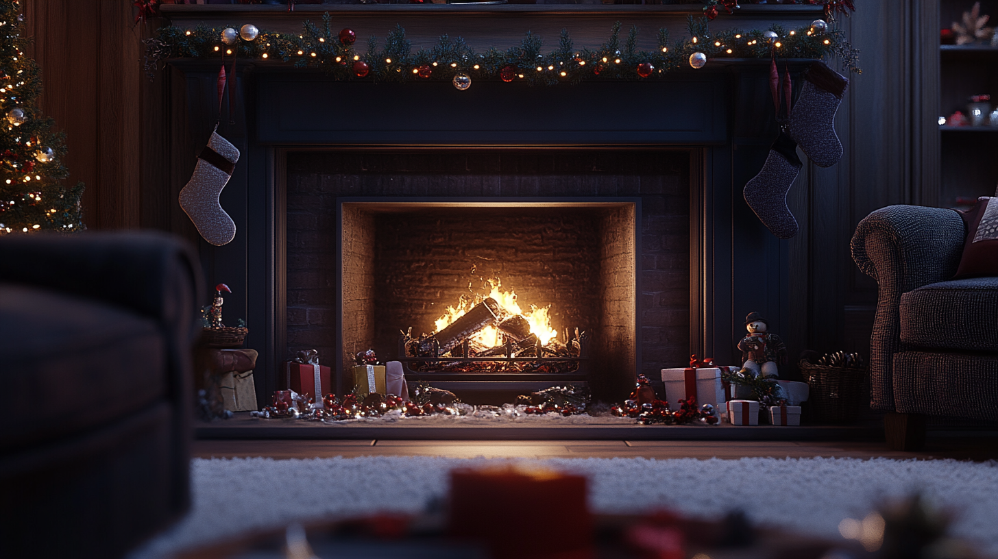 A Cozy Christmas Living Room Fireplace Scene