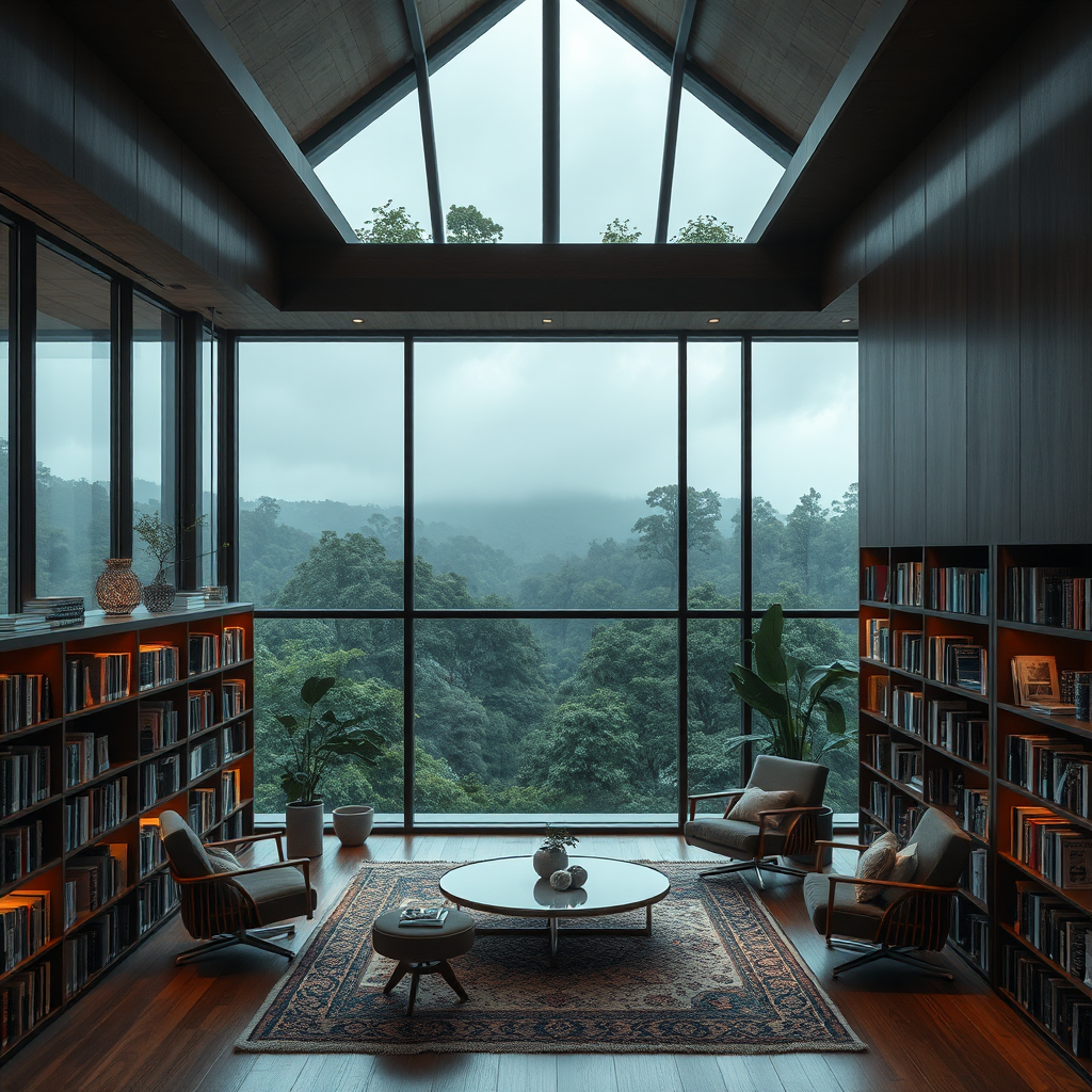 A Cozy Home Library with Nature View