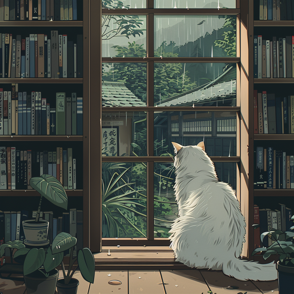 A Cozy Library Night with a Birman Cat