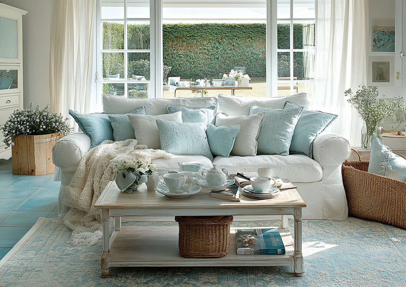 A Cozy Living Room with Sea-Theme Decor