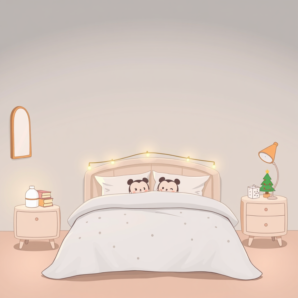 A Cozy Minimalist Christmas Bedroom Cartoon