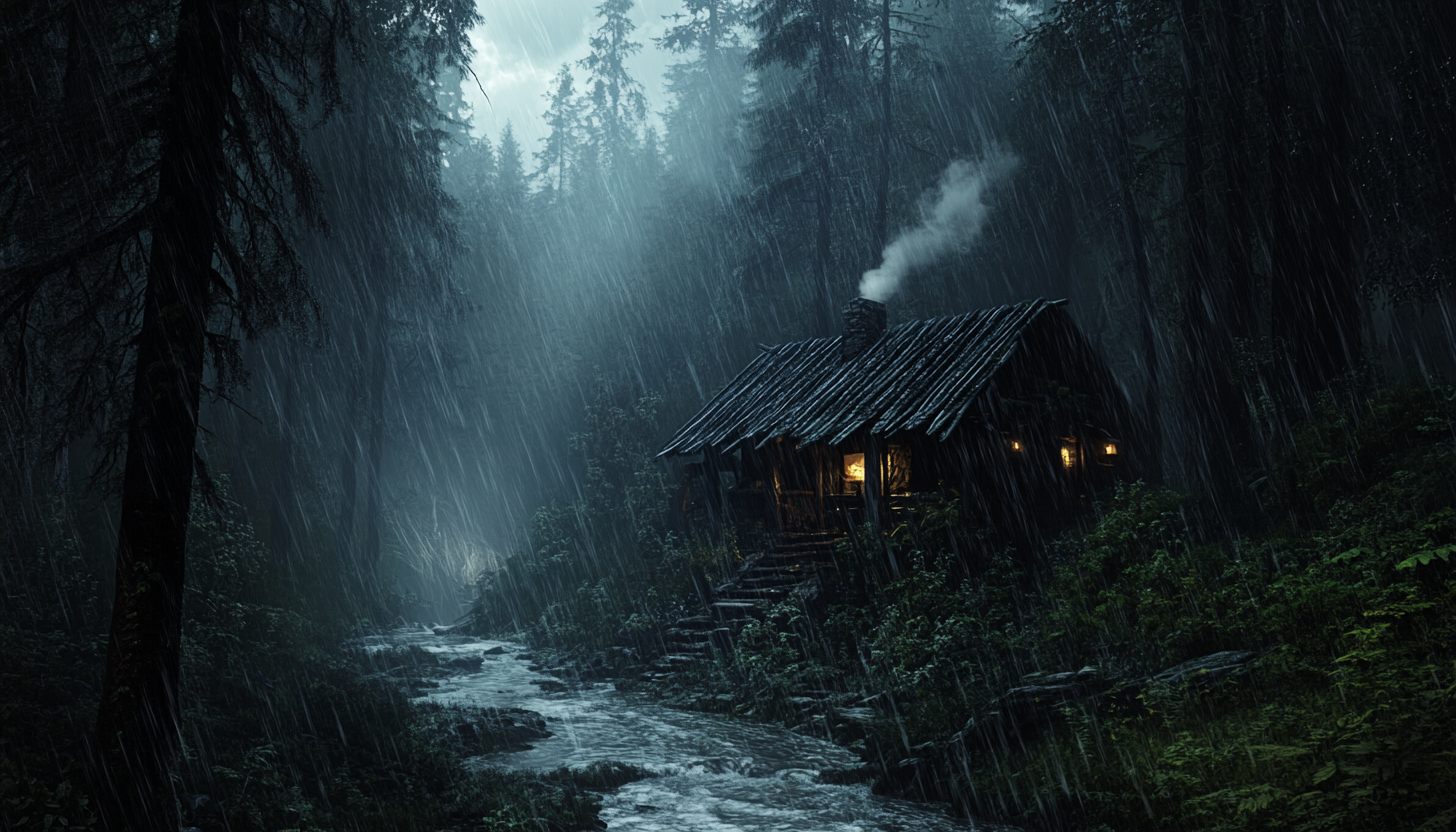 A Cozy Outpost in a Rainy, Dark Forest